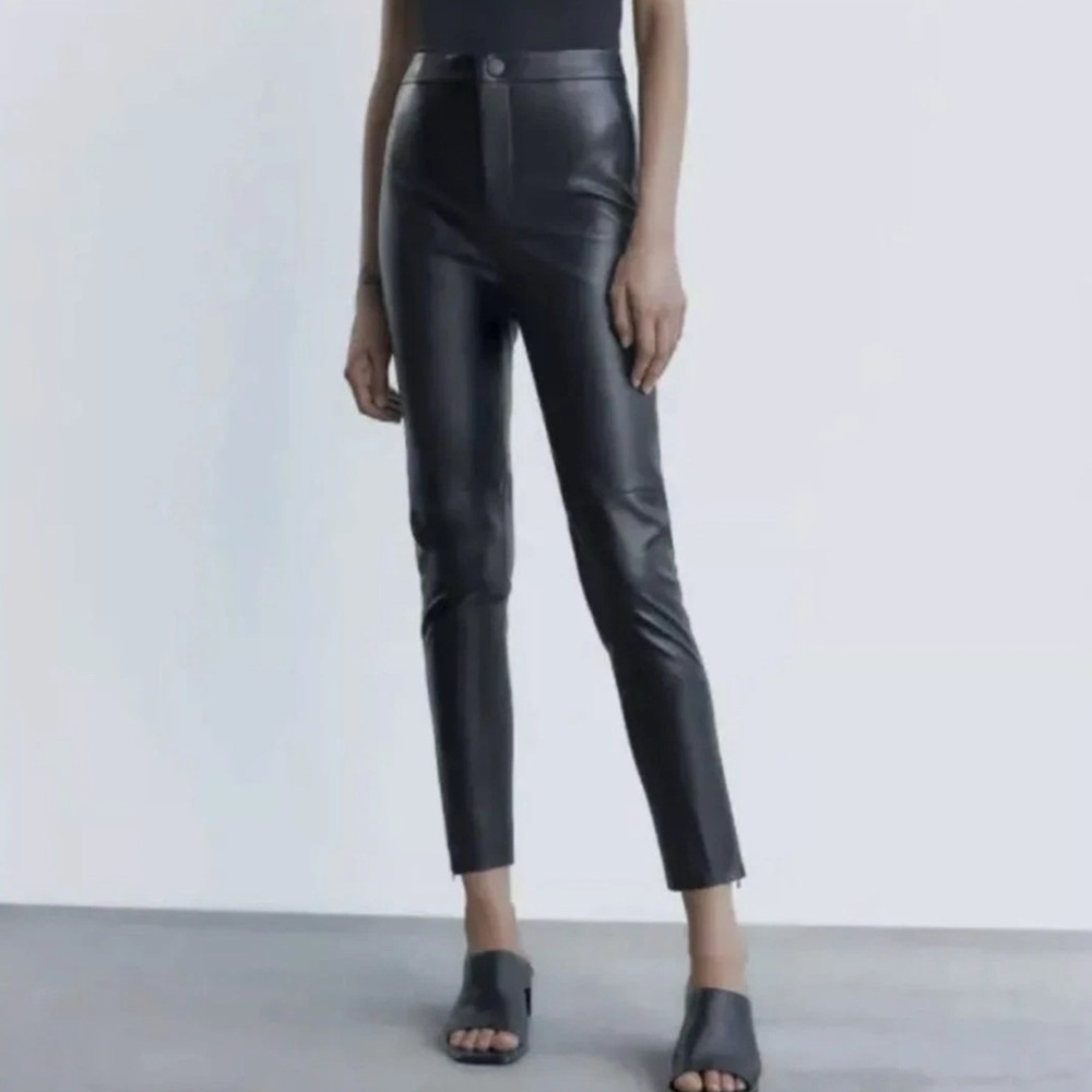 Zara Black Leather Trousers - M